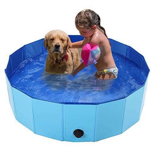 Fdit Piscina Plegable para Mascotas, bañera para Mascotas, bañera portátil para Mascotas, bañera para Perros y Gatos de tamaño pequeño a Grande al Aire Libre(L-Azul)