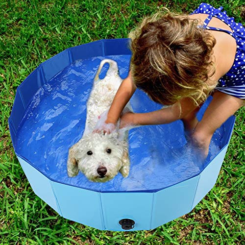 Fdit Piscina Plegable para Mascotas, bañera para Mascotas, bañera portátil para Mascotas, bañera para Perros y Gatos de tamaño pequeño a Grande al Aire Libre(L-Azul)