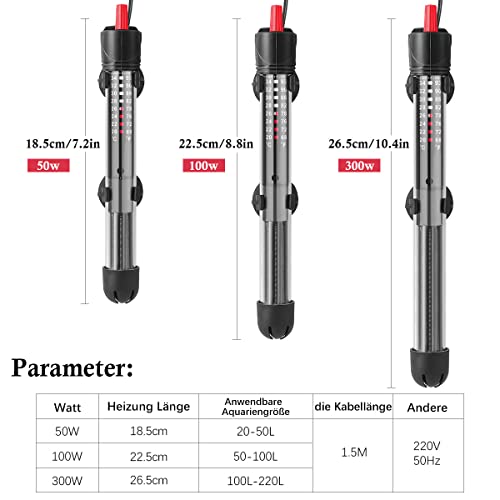 FEDOUR Calefacción para acuario, 50 W, 100 W, 300 W, temperatura ajustable, con ventosas, termostato para tanques de peces (100 W)