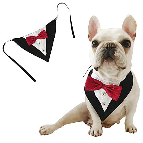 FeiLuo Bandana para Perro Pet Pañuelo de Triangle Ajustable Reversible Esmoquin Traje de Perros de la Novedad Bow Tie Suit Pañuelos para Cachorro y Gato (Pajarita Roja)