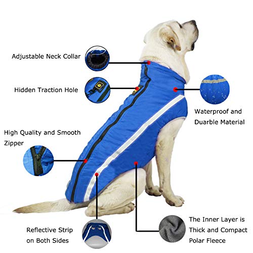 FEimaX Abrigo para Perros de Invierno Chaqueta Impermeable Ropa a Prueba de Viento con Forro Polar y Orificio para Arnés, Chaleco Cálido Duradero para Perro Pequeños Medianos Grandes y Mascotas