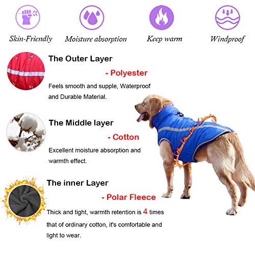 FEimaX Abrigo para Perros de Invierno Chaqueta Impermeable Ropa a Prueba de Viento con Forro Polar y Orificio para Arnés, Chaleco Cálido Duradero para Perro Pequeños Medianos Grandes y Mascotas