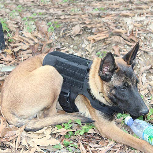 FEimaX Arnés Perro Grande Mediano Militar Chaleco de Entrenamiento Ajustable para Perros con Anillo de aleación Anti-tirón y Sistema Molle Chaleco de Trabajo de Perro para Caminar Cazar (Negro, S)