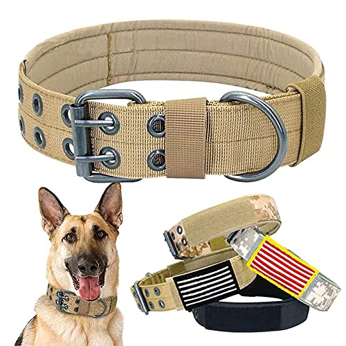 FEimaX Collar De Perro Táctico Collar De Perro De Nylon Antidesgaste De Entrenamiento Ajustable Militar con Doble Hebilla De Anillo En D De Metal para Perros Pequeños Medianos y Grandes (Negro, M)