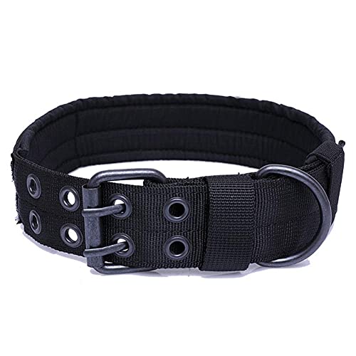 FEimaX Collar De Perro Táctico Collar De Perro De Nylon Antidesgaste De Entrenamiento Ajustable Militar con Doble Hebilla De Anillo En D De Metal para Perros Pequeños Medianos y Grandes (Negro, M)