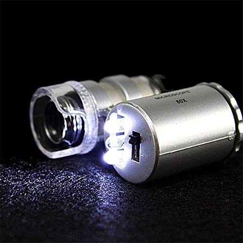 FENGMEI Mini 60X microscopio de Bolsillo Lupa Lupa de la joyería de Cristal LED de luz UV