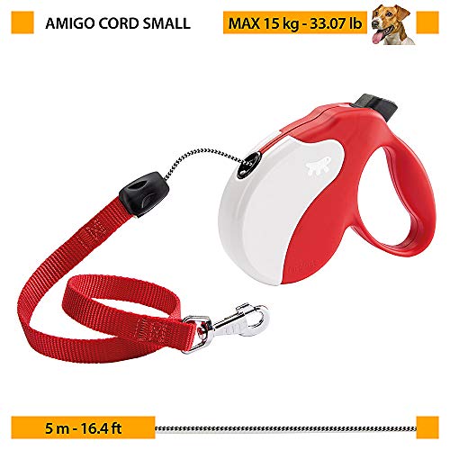 Ferplast - Correa Extensible para Perros Amigo Cord S, Cordón retráctil, 5 m, máx. 15 kg, Rojo