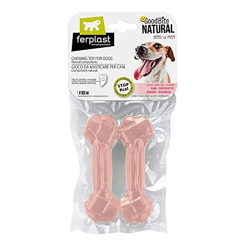 Ferplast Goodbite Natural M Juguete Hueso para La Higiene Oral, Sabor A Jamón, Perro Medio (8-16 Kg), Natural, 2 Piezas De 70G 1 Unidad 147 g