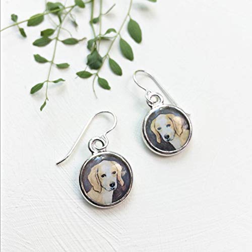 Flower World Foxhound Earrings - Pintura de Perro de Caza con diseño de Cachorro, Adorable de Perros, Pendientes para Perros