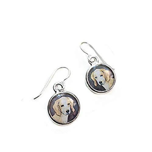 Flower World Foxhound Earrings - Pintura de Perro de Caza con diseño de Cachorro, Adorable de Perros, Pendientes para Perros