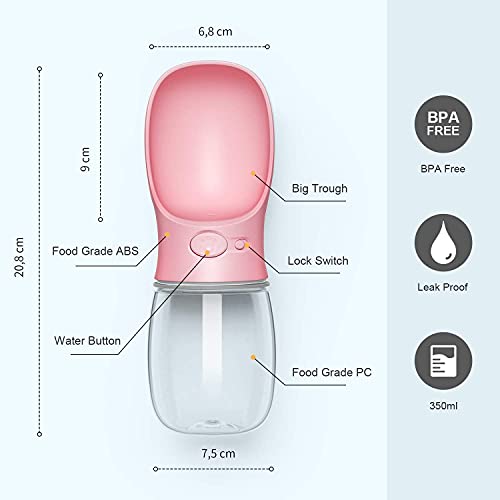 Flybiz Botella de Agua para Perro, 350ml Antibacteriano Botella Portátil de Agua Potable para Perros y Gatos al Aire Libre, a Prueba de Fugas, Resina Plástica ABS Ambiental, Libre de BPA …