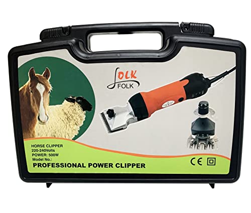 Folk Esquiladora eléctrica Modelo FL11 de 500W con Doble Cabezal para Ovino y equino (D + 1 Kit Cuchilla y Peine Extra Curvo Lana)