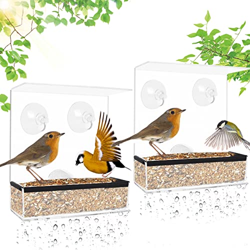 FORMIZON Comedero para Pájaros, 2 Pcs Comedero para Ventanas Comedero Pajaros Colgante de Exterior Estación de Alimentación para Pájaros, Comederos para Aves con 3 Ventosas Fuertes