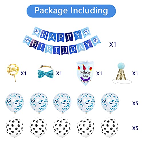 Fowecelt 15 Piezas Cumpleaños para Perros Decoración para Fiesta de Feliz Cumpleaños para Perro Cachorro Chico Mascota Pañuelo para el Cuello Bufandas Pajaritas Disfraces Suministros de Fiesta (Azul)