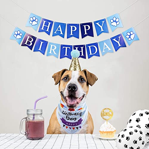 Fowecelt 15 Piezas Cumpleaños para Perros Decoración para Fiesta de Feliz Cumpleaños para Perro Cachorro Chico Mascota Pañuelo para el Cuello Bufandas Pajaritas Disfraces Suministros de Fiesta (Azul)