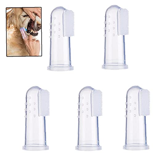 Froiny 5pcs Mascotas Dedo del Cepillo De Dientes, De Silicona Suave para Mascotas Dedo del Cepillo De Dientes, Seguridad Alimentaria Limpiador De Dientes, Perro del Gato del Kit del Cepillo Dental