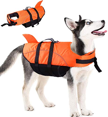 FR&RF Chaleco salvavidas de seguridad para perro, chaleco salvavidas de tiburón con alta flotabilidad y asa de elevación para dispositivo de seguridad para cachorros, piscina, barco, M