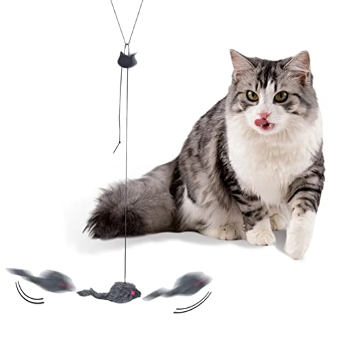 FUFRE Divertido bastón para gatos, juguete para colgar en la puerta, ratones de peluche retráctiles interactivos, juguete para gatos con vara de práctica