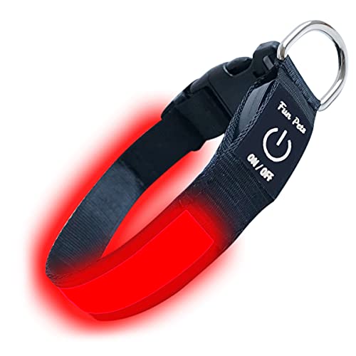 Fun Pets Collar de Seguridad para Perros con LED Recargable Ultra Brillante con Gran Visibilidad y Seguridad Mejorada Medio (40cm - 50cm / 15.7" - 19.7") Rojo