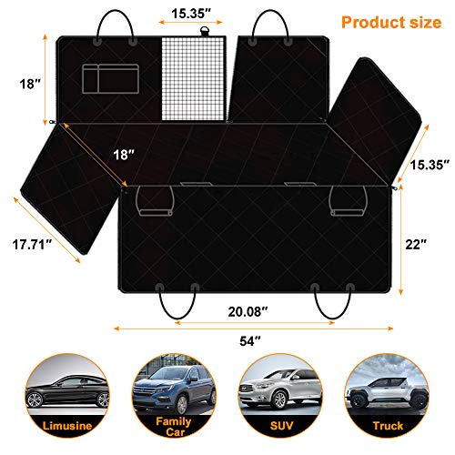 Funda para asiento trasero de perro, 100% impermeable, resistente a los arañazos, funda para asiento de coche con ventana de malla, fundas para asiento trasero para coches y todoterrenos,137 x 147 cm