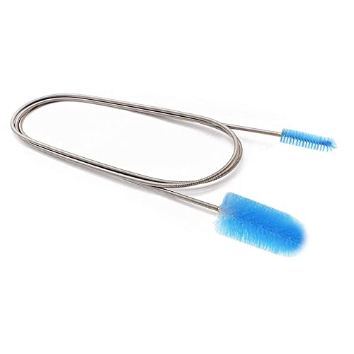 FuninCrea Cepillo de limpieza para acuarios, cepillo de desagüe de 160 cm para piscinas de peces y cocinas domésticas, cepillo flexible de doble cara de acero inoxidable para acuarios (azul)