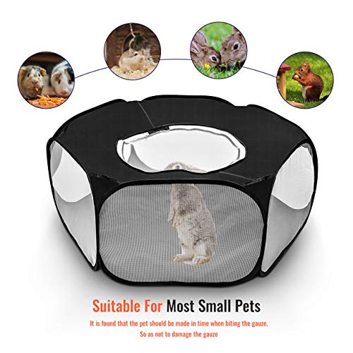 Furpaw Jaulas para Animales Pequeños, Portátil Jaula Hamster Transpirable Transparente Jaula Cobaya en Negro Plegable