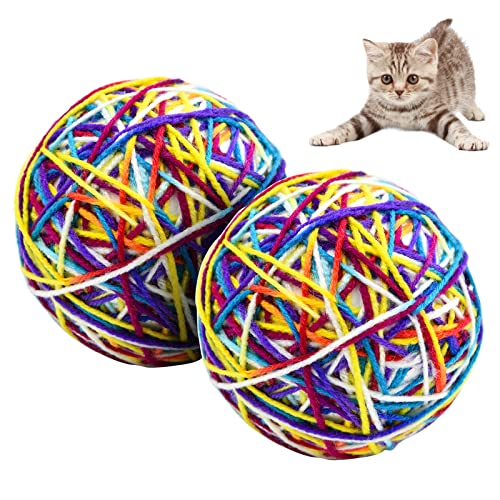 FurPaw Pelotas de Juguete para Gatos 8cm, 2 Pcs Bolas de Lana y Espuma para Gato con Campana, Grande Bolas de Juguetes interactivos Gato