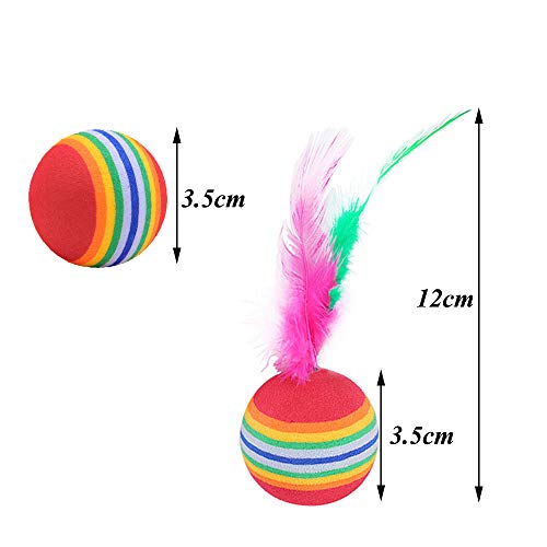 Gativs Pelotas para Gatos 12 Piezas Pelota Gato 3,5cm Arcoiris Gatos Juguetes Pelotas Gato Juguete Pelotas de Esponja Pelotas de Plumas Pelota Juguetes para Gatos