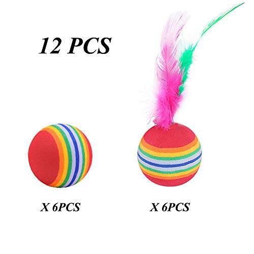 Gativs Pelotas para Gatos 12 Piezas Pelota Gato 3,5cm Arcoiris Gatos Juguetes Pelotas Gato Juguete Pelotas de Esponja Pelotas de Plumas Pelota Juguetes para Gatos