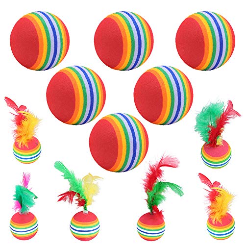 Gativs Pelotas para Gatos 12 Piezas Pelota Gato 3,5cm Arcoiris Gatos Juguetes Pelotas Gato Juguete Pelotas de Esponja Pelotas de Plumas Pelota Juguetes para Gatos