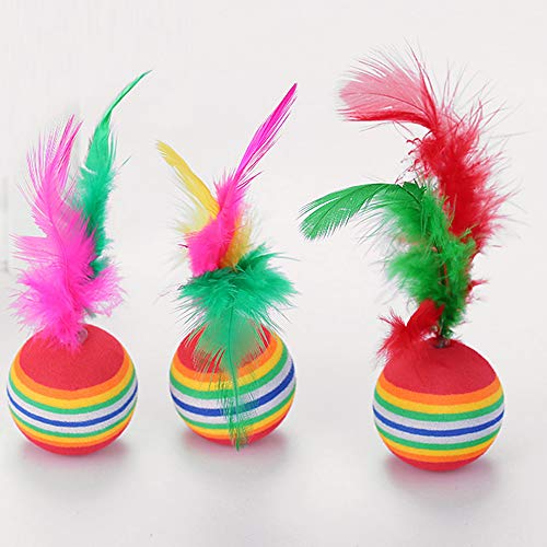 Gativs Pelotas para Gatos 12 Piezas Pelota Gato 3,5cm Arcoiris Gatos Juguetes Pelotas Gato Juguete Pelotas de Esponja Pelotas de Plumas Pelota Juguetes para Gatos