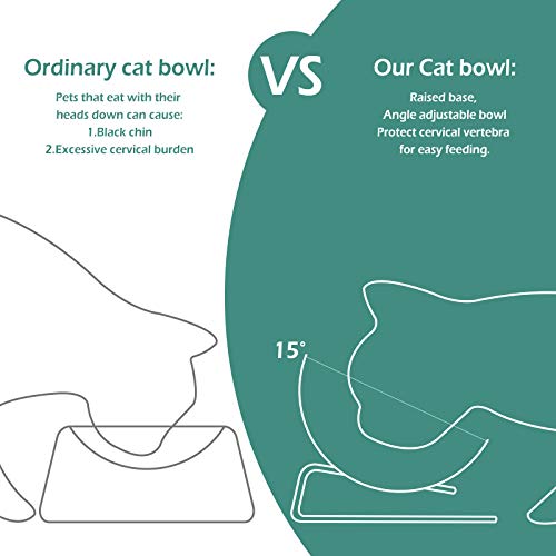 GeeRic Comedero Gato, Cuenco Doble del Gato Plataforma Inclinada de 15 ° Antideslizante Elevado Comedero para Mascotas con Cucharada de Comida con Juguete del Gato