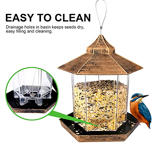 GESPERT Comedero automático para pájaros, comedero para colgar, comedero para pájaros silvestres, comedero para pájaros silvestres, casa para pájaros, jardín natural y diseño de balcón