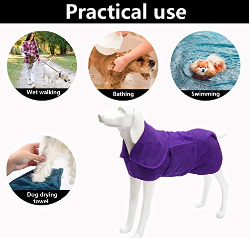 Geyecete- Albornoz Microfibra para Perro Mascotas,Toalla para Perros/Gatos,Secado rápido, superabsorbente, para Secado Tras el baño, Nadar o Paseo bajo la Lluvia-Morado-XS