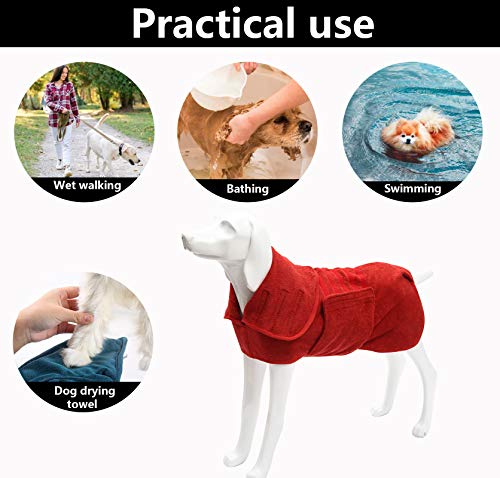 Geyecete- Albornoz Microfibra para Perro Mascotas,Toalla para Perros/Gatos,Secado rápido, superabsorbente, para Secado Tras el baño, Nadar o Paseo bajo la Lluvia-Rojo-XS