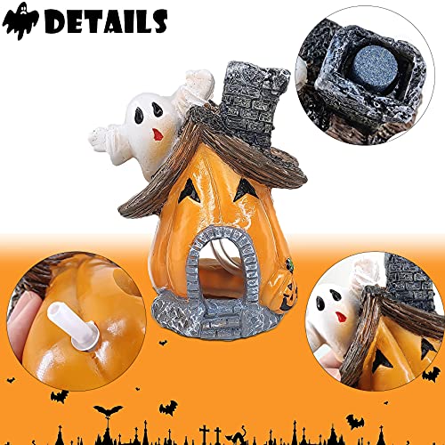 Ginfonr Adornos para Acuario Casa Embrujada De Calabaza De Halloween, Adorno para Acuario Halloween Diseño con Calabazas Y Casas Embrujadas, Resina, Acuarios Puente Decorativo Accesorios