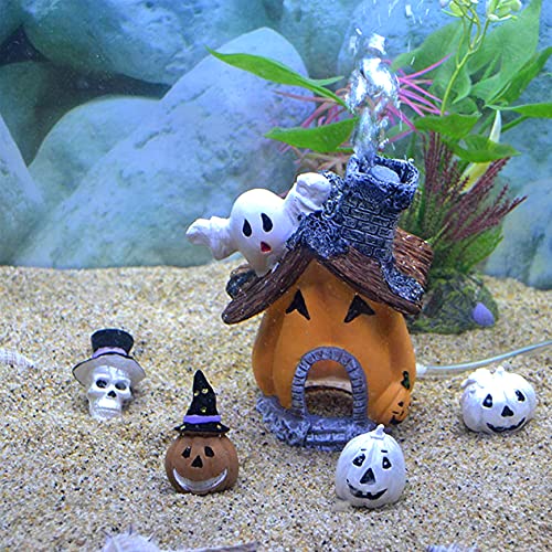 Ginfonr Adornos para Acuario Casa Embrujada De Calabaza De Halloween, Adorno para Acuario Halloween Diseño con Calabazas Y Casas Embrujadas, Resina, Acuarios Puente Decorativo Accesorios