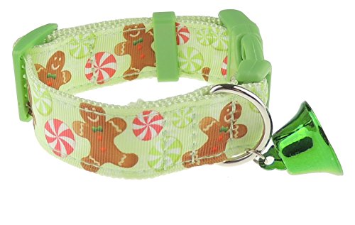 Glamour Girlz Perro navideño festivo ajustable impreso Bell Collar verde jengibre hombre S