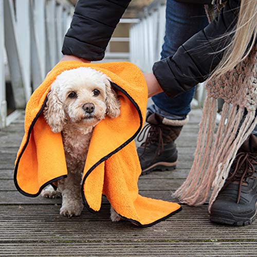 Glart T44WG - Absorbente y suave toalla de baño de microfibra para perros y mascotas de 90 x 60 cm, color naranja