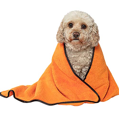 Glart T44WG - Absorbente y suave toalla de baño de microfibra para perros y mascotas de 90 x 60 cm, color naranja