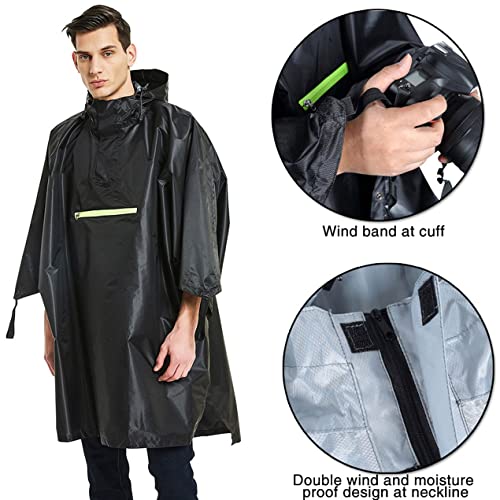 Gobutevphver Cover Rain 230T Impermeable Impermeable Impermeable Impermeable de Ciclismo con Reflector Poncho a Prueba de Lluvia con Tira Reflectante - Negro