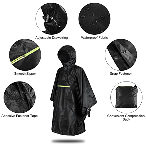 Gobutevphver Cover Rain 230T Impermeable Impermeable Impermeable Impermeable de Ciclismo con Reflector Poncho a Prueba de Lluvia con Tira Reflectante - Negro