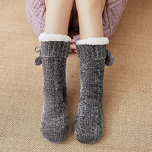 Gojiny Mujer Zapatillas Calcetines Invierno Suave Cálido Grueso Forro Polar Calcetines de Casa con Puños Damas Chenille Más Velvet Snow Calcetines Dormir Calcetines Alfombra Ball