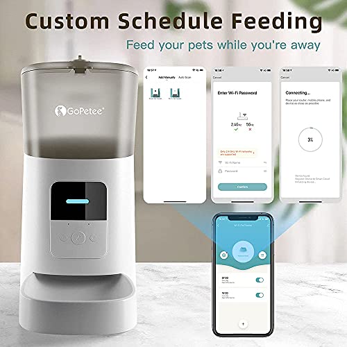 Gopetee6L Comedero automatico Gatos y Perros, Perros Dispensador de Comida con Recipiente, Dispensador de Comida automático,Control de Las Porciones,Con temporizador y función de grabación