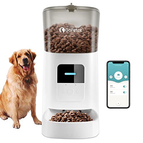 Gopetee6L Comedero automatico Gatos y Perros, Perros Dispensador de Comida con Recipiente, Dispensador de Comida automático,Control de Las Porciones,Con temporizador y función de grabación