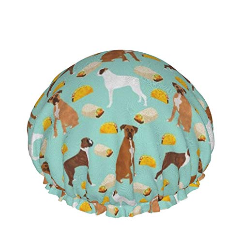 Gorro de ducha Boxer Perros Taco Bonitos Boxers Perro Perros Tacos Gorro de baño elástico de doble capa impermeable Gorro de dormir para uso doméstico