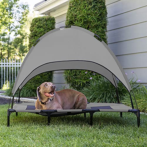 Grbewbonx Cama para perro al aire libre Elevada Cuna para mascotas con toldo portátil para camping o playa Durable Oxford incluido bolsa de transporte S/M/L