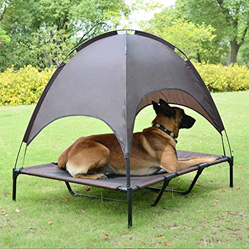 Grbewbonx Cama para perro al aire libre Elevada Cuna para mascotas con toldo portátil para camping o playa Durable Oxford incluido bolsa de transporte S/M/L