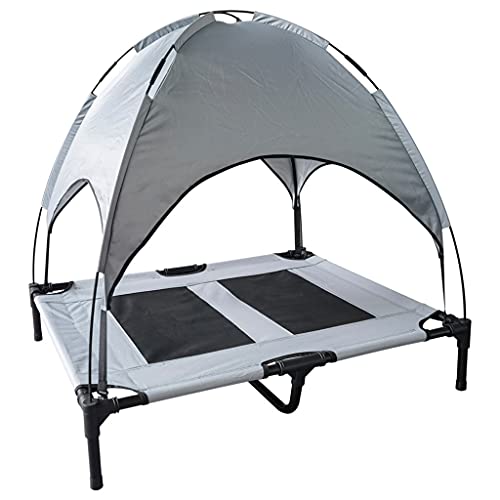 Grbewbonx Cama para perro al aire libre Elevada Cuna para mascotas con toldo portátil para camping o playa Durable Oxford incluido bolsa de transporte S/M/L