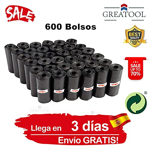 GreaTool Bolsas para Caca de Perro o Mascotas,Colector,Soporte para Cucharas,Bolsa para Cachorros y Gatos,Rollos pequeños,Precio Fabrica (600 Bolsos)